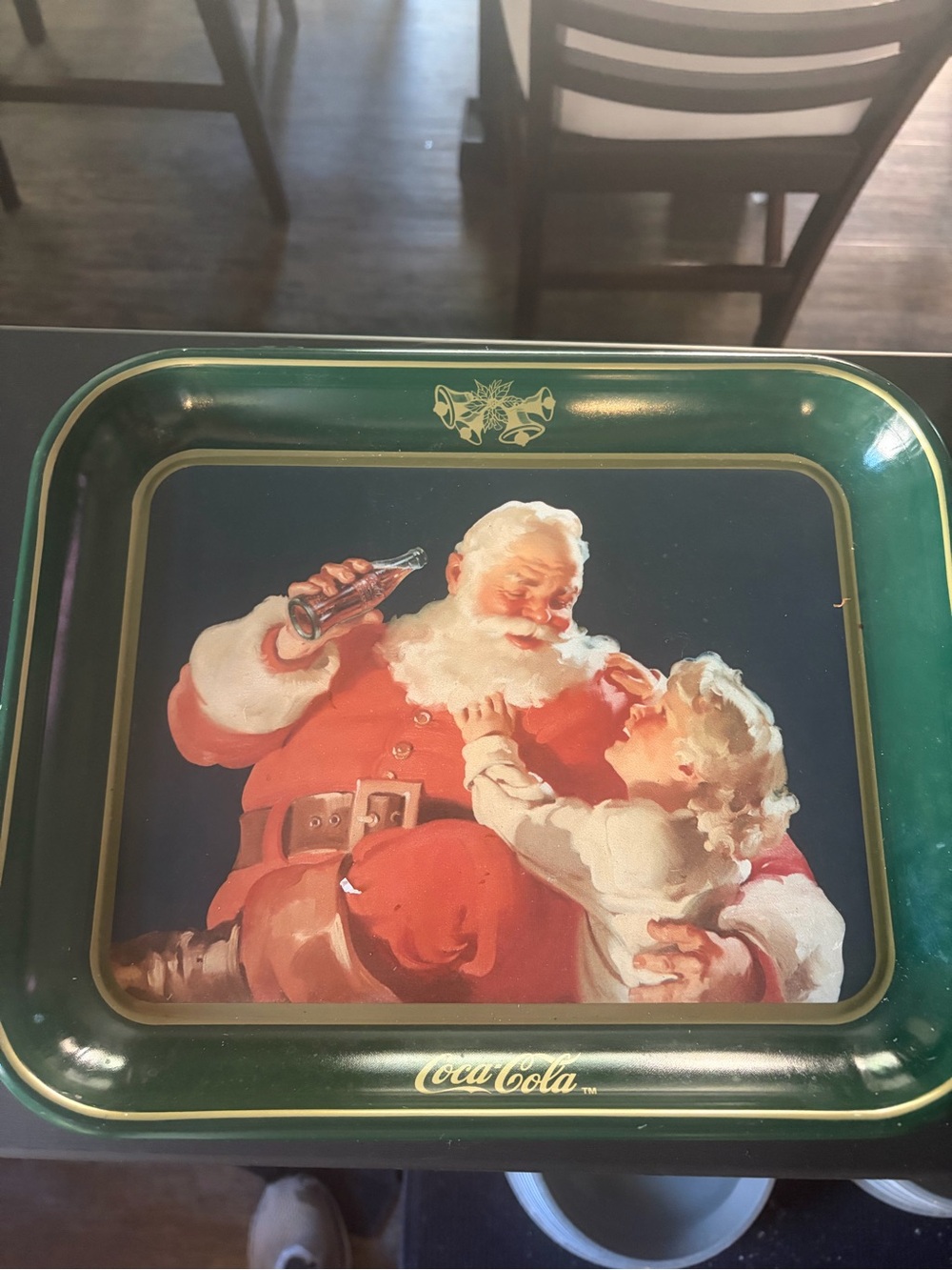 Coca Cola Green and Red Santa Holiday Serving Tray